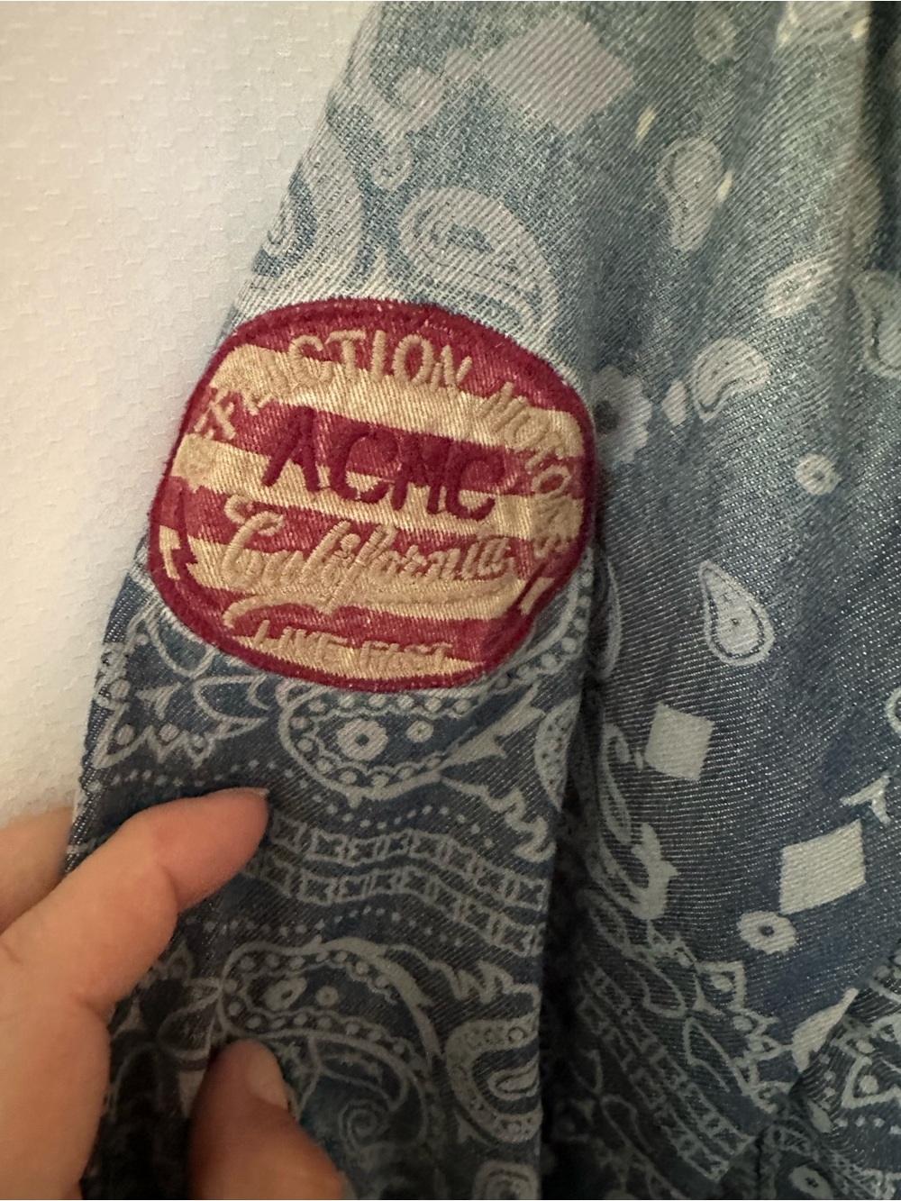 Affliction ACMC Paisley Denim Western Shirt USA Flag Patch Women’s Small - Picture 3 of 4